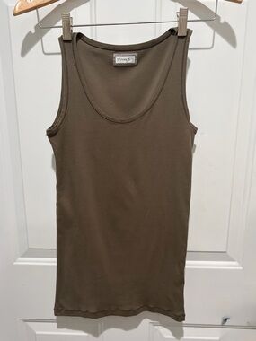 Rivamonti Olive/Mushroom color Ribbed Scoop Neck Tank S Top, Italy, Large